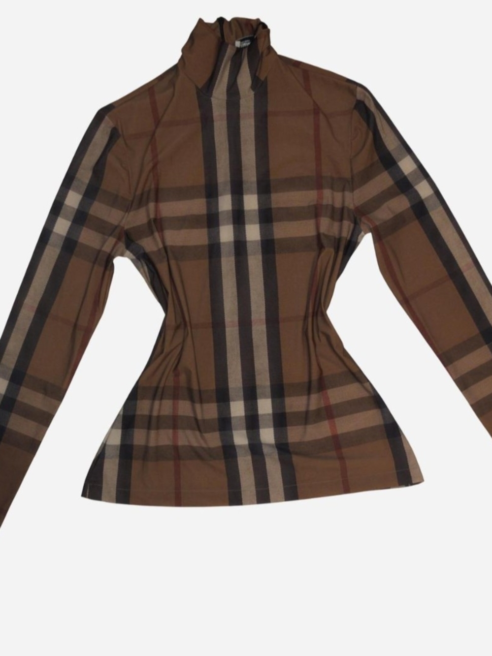 Burberry Brown Plaid Long Sleeve Turtleneck Top